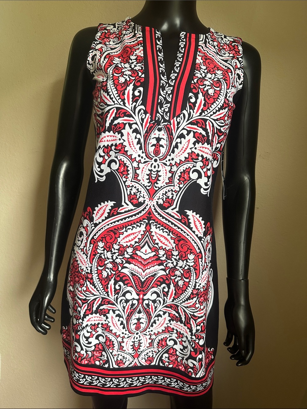 New York & Company Black, Red & White Sleeveless Patterned Dress NWTs